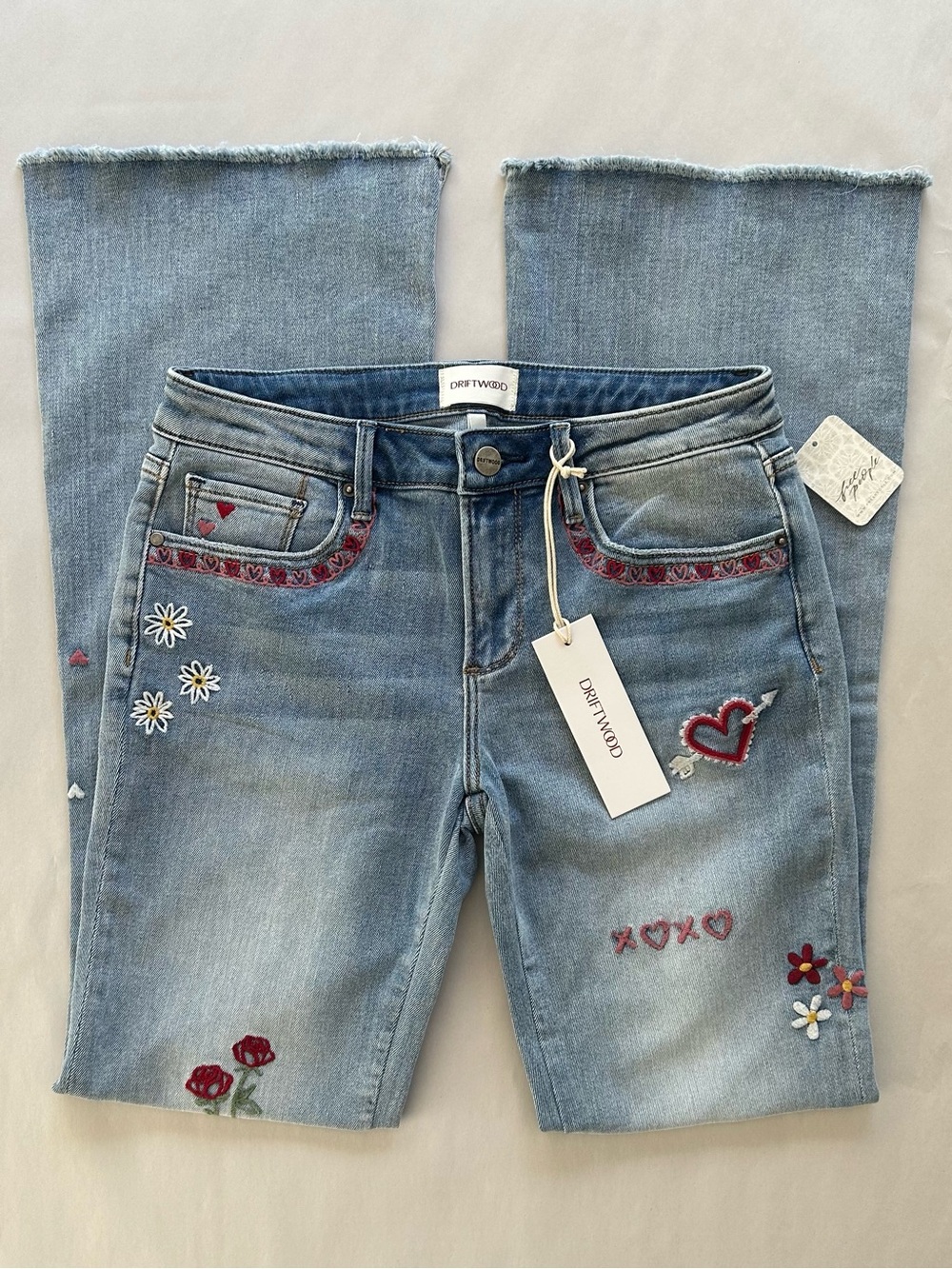 DRIFTWOOD Eva Love Letter Bootcut Embroidered Jeans, 26 NWT - Picture 7 of 12